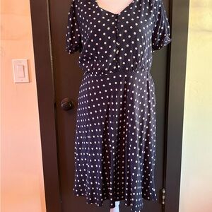 J. Crew Navy and White Polka Dot Midi Dress Like New